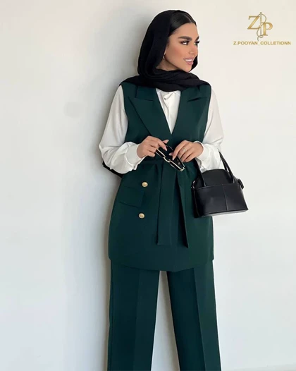 ست وست و شلوار زنانه کرپ مجلسی زمرد