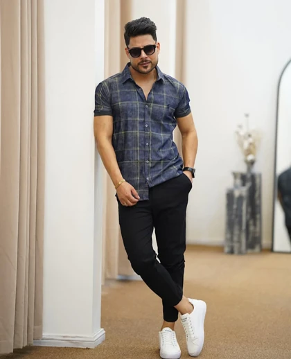 پیراهن چهار خانه آستین کوتاه