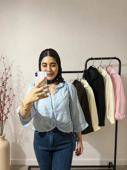 شومیز شیشه ای کراپ جلو پیچ