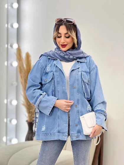 مانتو جین دو جیب پاکتی زاپ‌دار