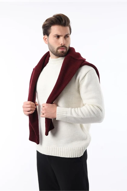 ژاکت بافتنی مردانه Ecru Crew Neck Overfit E7402