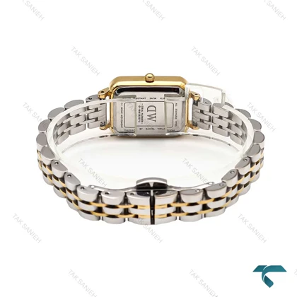 ساعت مستطیلی DW زنانه دورنگ طلایی صفحه سرمه ای نگینی DW-6080-L