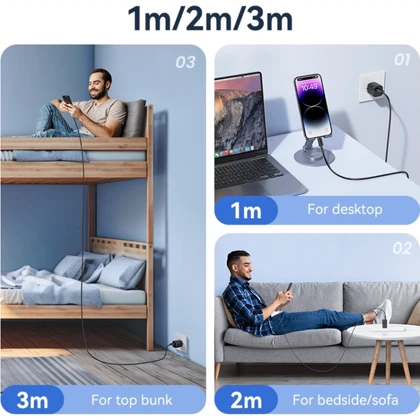 کابل لایتنینگ یوسامز USAMS مدل US-SJ694 طول 2 متر 2.4 آمپر