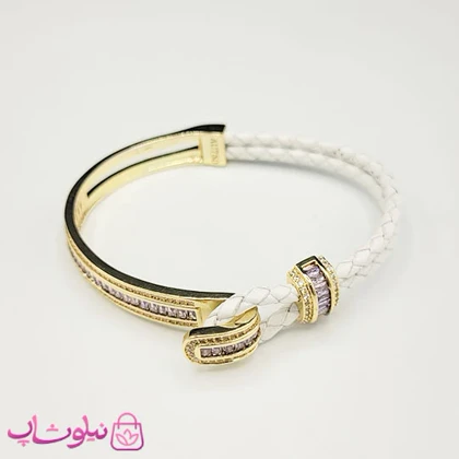 دستبند زنانه بولگاری مدل چرم استیل بنفش سفید طلایی کیفیت مستر کد 1600