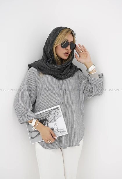 شومیز زنانه راه راه ریز لینن کد1006020