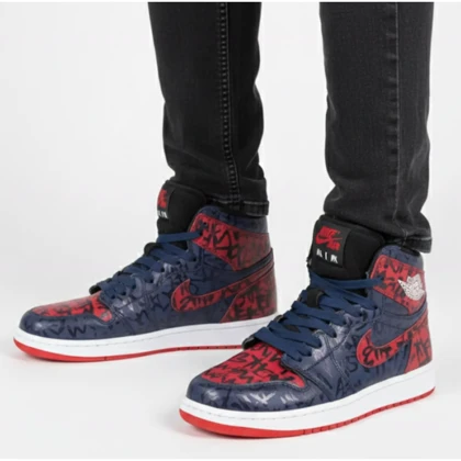 کتانی جردن ساق‌دار سرمه ای قرمز کاستوم