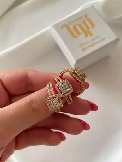 گوشواره و انگشتر مربعی ژوپینگ