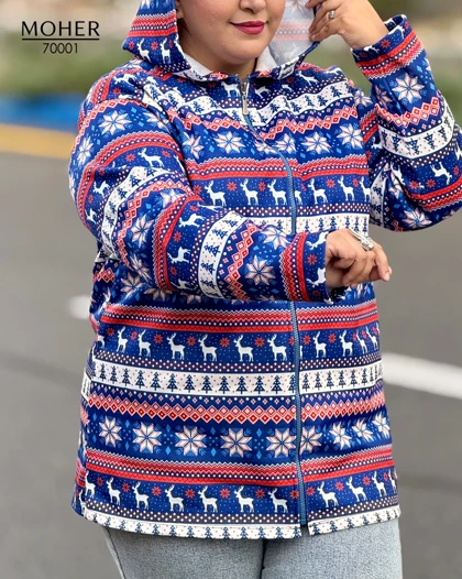 هودی کرک‌دار زنانه سایز بزرگ طرح زمستانی