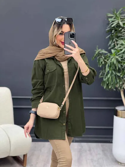 مانتو کتان زاپ‌دار دو جیب پاکتی