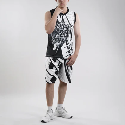 ست رکابی و شلوارک بسکتبالی لیکرز مدل Nike-DRI FIT-5B114 سفید مشکی