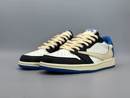 کتانی نایکی جردن1لو تراویس فرگمنت سفید مشکی آبی/Nike Air Jordan1 low Travis