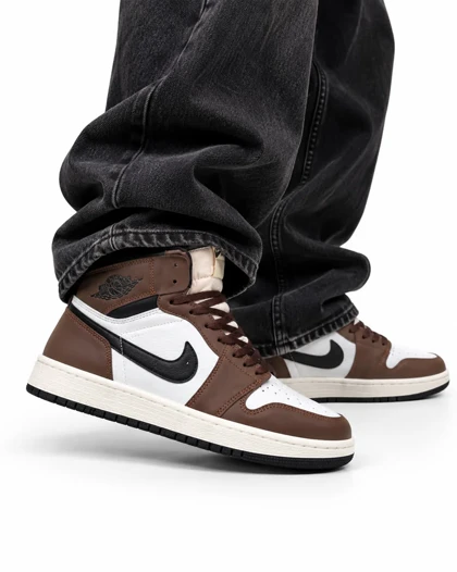 کفش کتانی مردانه مدل جردن وان ساق‌دار سفید قهوه ای Nike jordan1