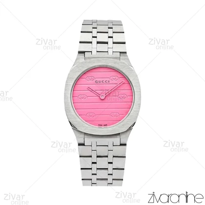 ساعت گوچی زنانه نقره ای صفحه صورتی 106032