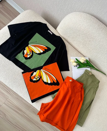 ست کراپ شورتک لینن پروانه