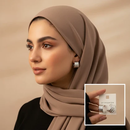 گوشواره حلقه‌ای زرمیس مدل کژوال نقره‌ای (طراحی چند لایه با قفل میخی)