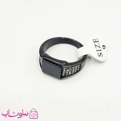 انگشتر مردانه استیل مشکی نگین‌دار