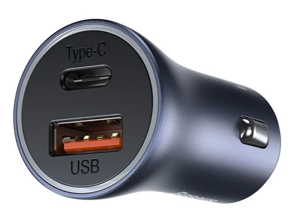 شارژر فندکی فست شارژ 40 وات با کابل تایپ‌سی بیسوس Baseus Car Charger Golden Contactor Pro Type-C/USB TZCCJD-0G