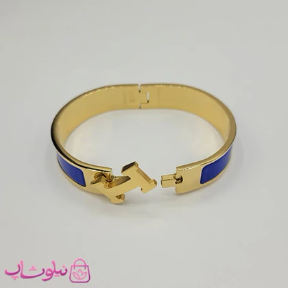 دستبند زنانه هرمس آبی طلایی استیل قفل اورجینال کد 680