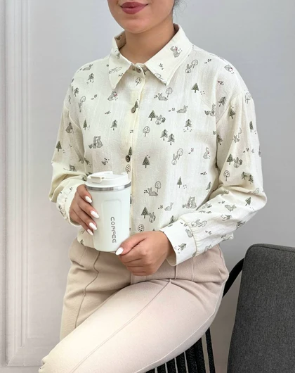 شومیز مانتویی کنف کاج کد 3560