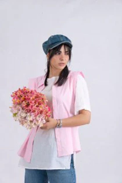 شومیز لینن صورتی Amarie دوحالته