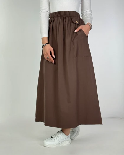 دامن لینن کتان جیب دکمه کد 400066