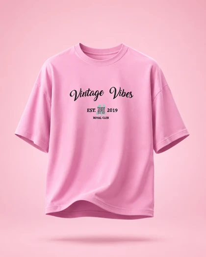 تیشرت مردانه صورتی چاپ Vintage پارچه دورس 2 نخ