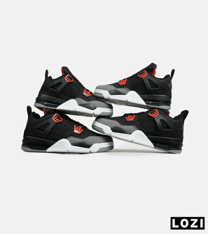 کتانی ساق‌دار بزرگ پا مشکی طوسی قرمز Nike air jordan 4 مدل 7382