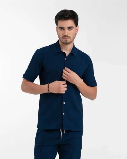 ام کی کالکشن پیراهن آستین کوتاه mk-4628-navy-blue