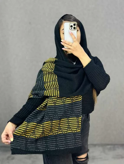 شال بافت بغل رنگی راه راه وسط ساده کد 1192