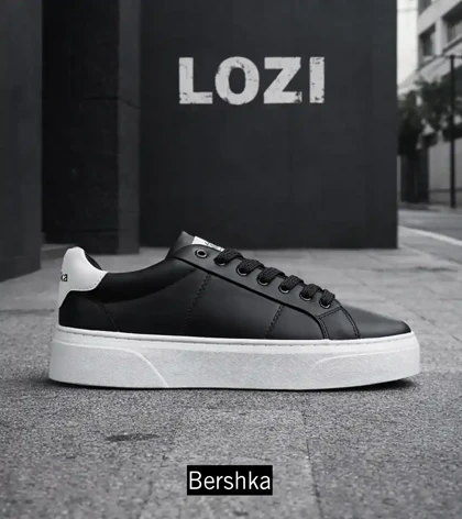 کفش کتانی مردانه مشکی سفید BERSHKA مدل 7957