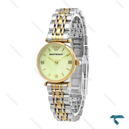 ساعت زنانه امپریو آرمانی مینی دو رنگ طلایی صفحه نباتی خطی Armani-6693-L