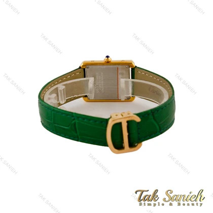 ساعت کارتیه تانک زنانه طلایی بند چرم سبز Cartier-5276-L