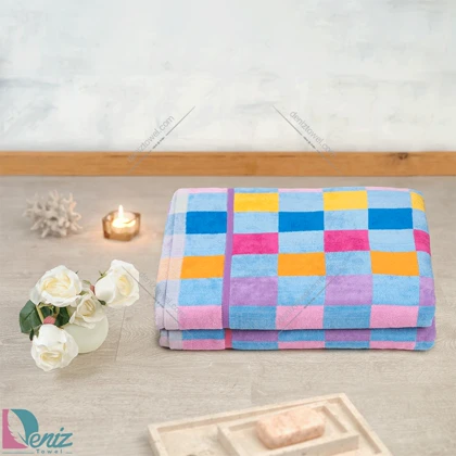 حوله حمامی شطرنجی آبی