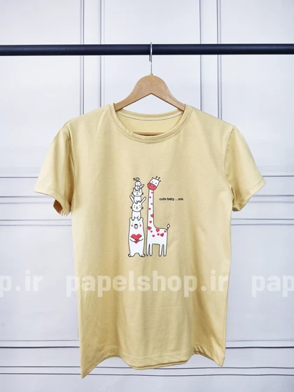 تیشرت نخ پنبه یقه گرد طرح زرافه