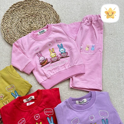 بلوز شلوار دخترانه بگ جوجه خرگوش جنس پنبه برند DENIZ مناسب 9 ماه تا 2 سال