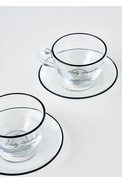 ست فنجان چای دو نفره Bella Maison مدل Daily Reminder شیشه‌ای - مشکی