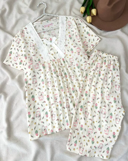 ست تیشرت و شلوارک موسلین کد 5085