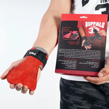 مچ بند چرمی بوفالو ترکیبی پد دست بند لیفت چرمی مشکی