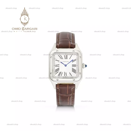 ساعت مچی کارتیه دومونت بند چرمی قهوه ای قاب استیل Cartier