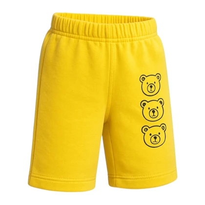 ست تیشرت آستین کوتاه و شلوارک راحتی دخترانه مدل خرس PJ1054 رنگ زرد