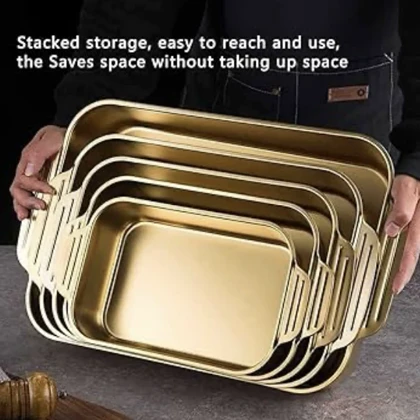 تابه سرو دسته دار استیل مستطیل طلایی