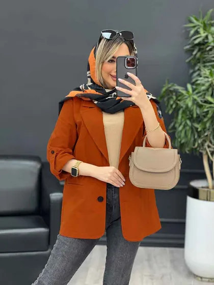 مانتو لینن دو دکمه جیب نما