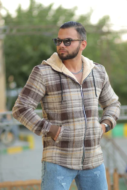 سویشرت چهارخانه کلاهدار 6104