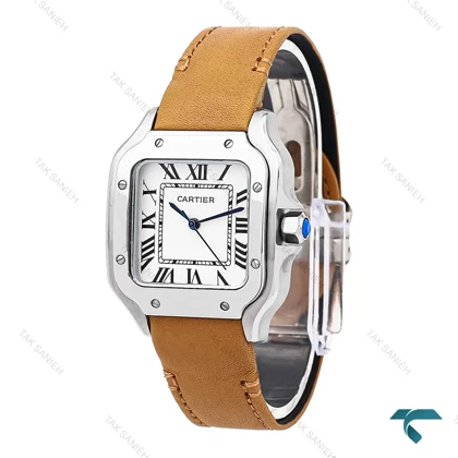ساعت کارتیر Santos De Cartier زنانه بند چرمی عسلی Cartier-6305-G