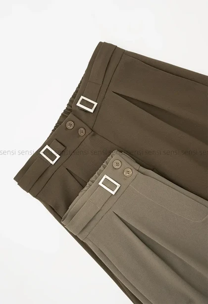 شلوار کتان کج راه سگک نما کد1004537