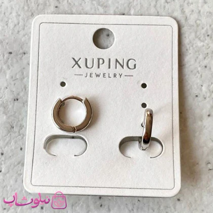 گوشواره حلقه‌ای ژوپینگ ساده نقره ای قطر 1 سانت ضخامت 2 میل