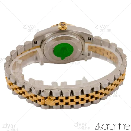 ساعت رولکس دیت جاست زنانه صفحه آبی صدفی ایندکس نگین‌دار مدیوم 105042