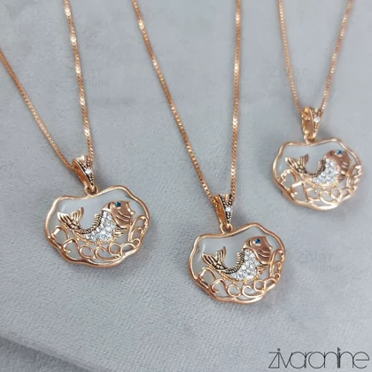 پلاک و زنجیر مدل ماهی رزگلد صدفی 50037