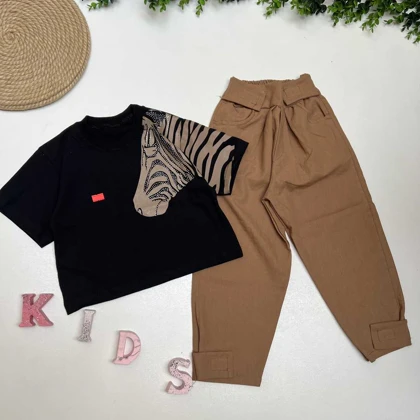 کراپ و شلوار دخترانه طرح گورخری