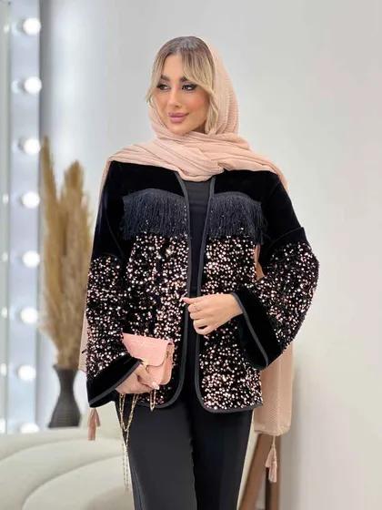 مانتو پولک دوزی ریش دار